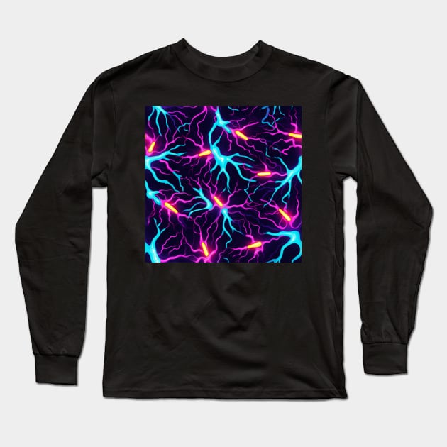 Neon Synapse: Electric Neural Network Inspired Digital Art Long Sleeve T-Shirt by naars90